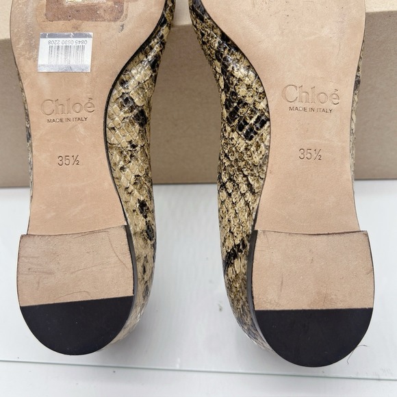 Chloe Lauren Scalloped Ballet Shoes Flats Dark Greige Snakeskin Leather US 35.5